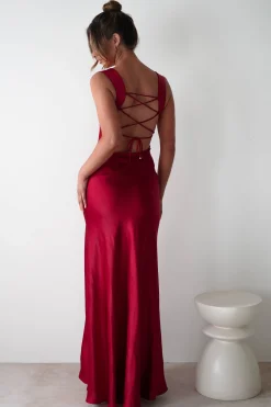Riviera Soft Satin Maxi Gown | Berry Red