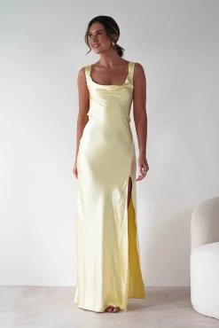 Riviera Soft Satin Maxi Gown | Yellow