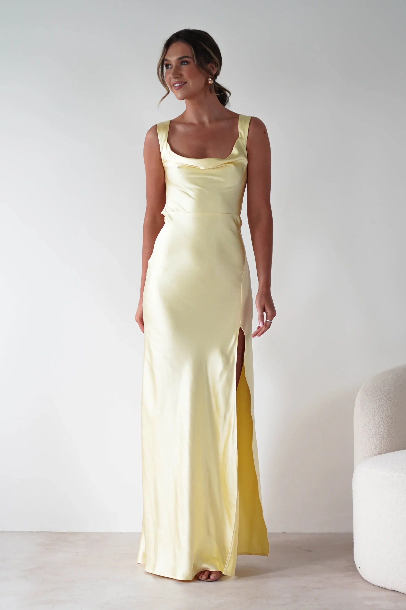 Riviera Soft Satin Maxi Gown | Yellow