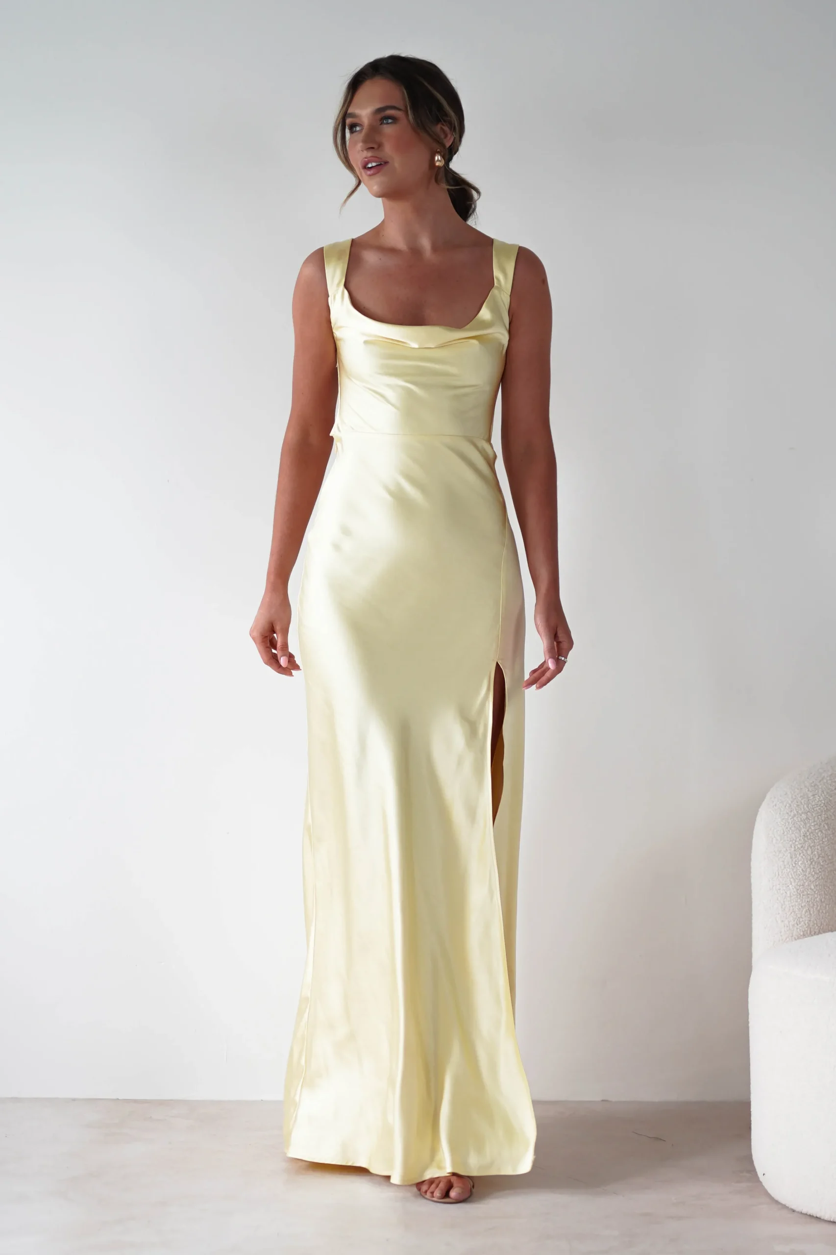 Riviera Soft Satin Maxi Gown | Yellow