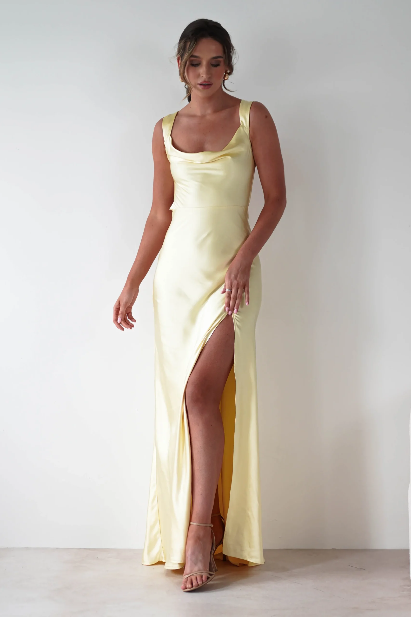 Riviera Soft Satin Maxi Gown | Yellow