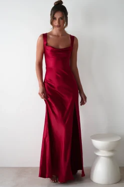 Riviera Soft Satin Maxi Gown | Berry Red