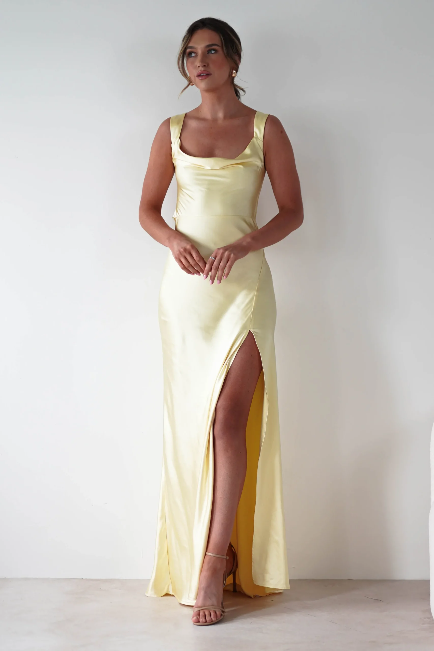 Riviera Soft Satin Maxi Gown | Yellow