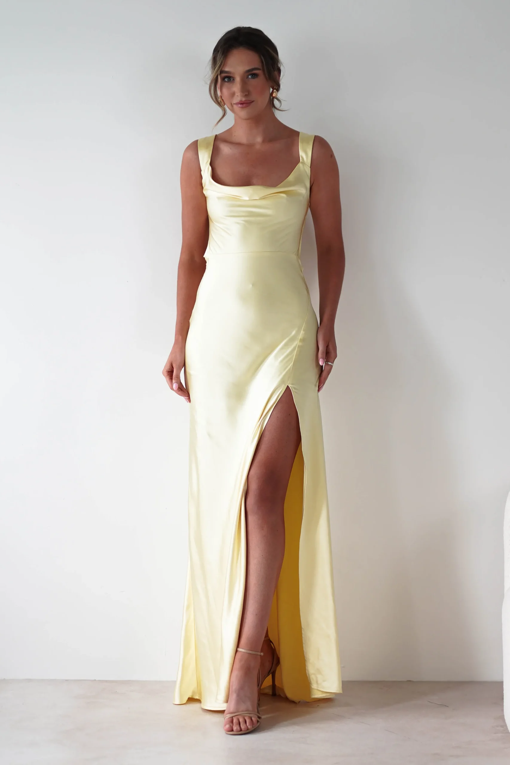 Riviera Soft Satin Maxi Gown | Yellow