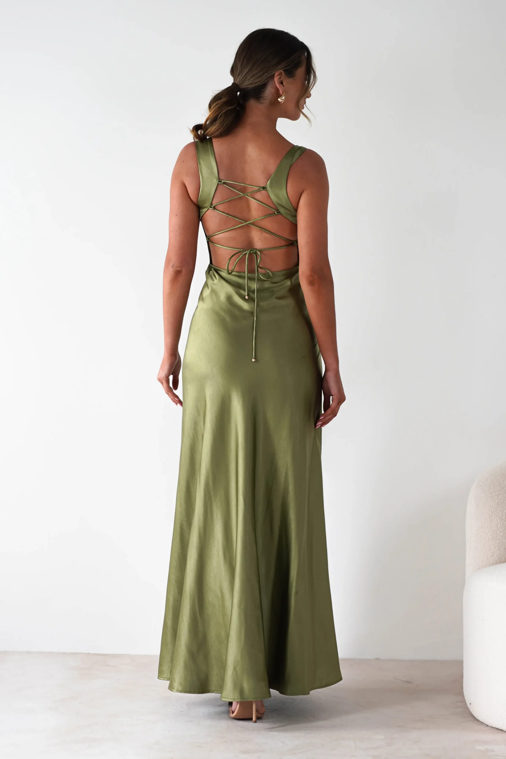 Riviera Soft Satin Maxi Gown | Olive
