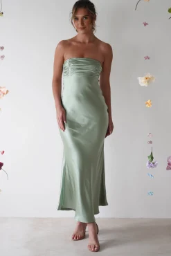 Rochelle Soft Satin Maxi Dress | Sage Green