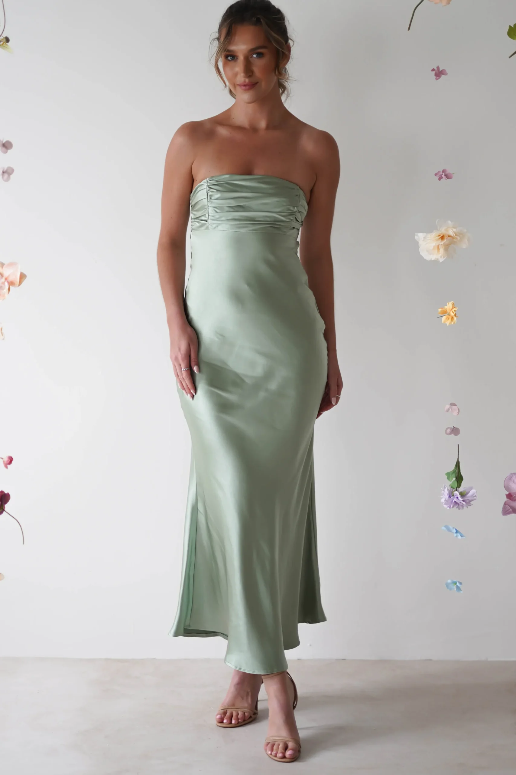 Rochelle Soft Satin Maxi Dress | Sage Green