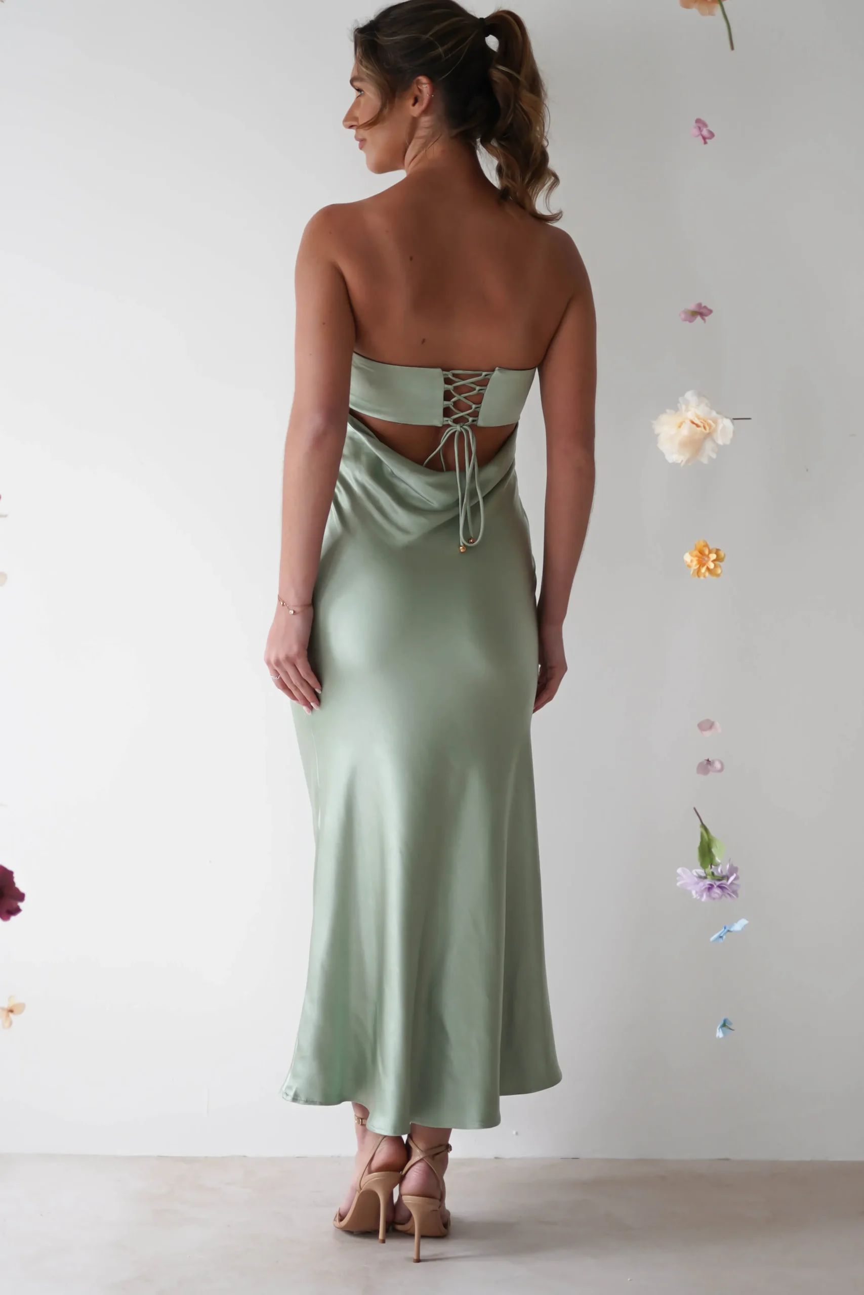 Rochelle Soft Satin Maxi Dress | Sage Green