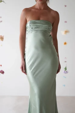 Rochelle Soft Satin Maxi Dress | Sage Green