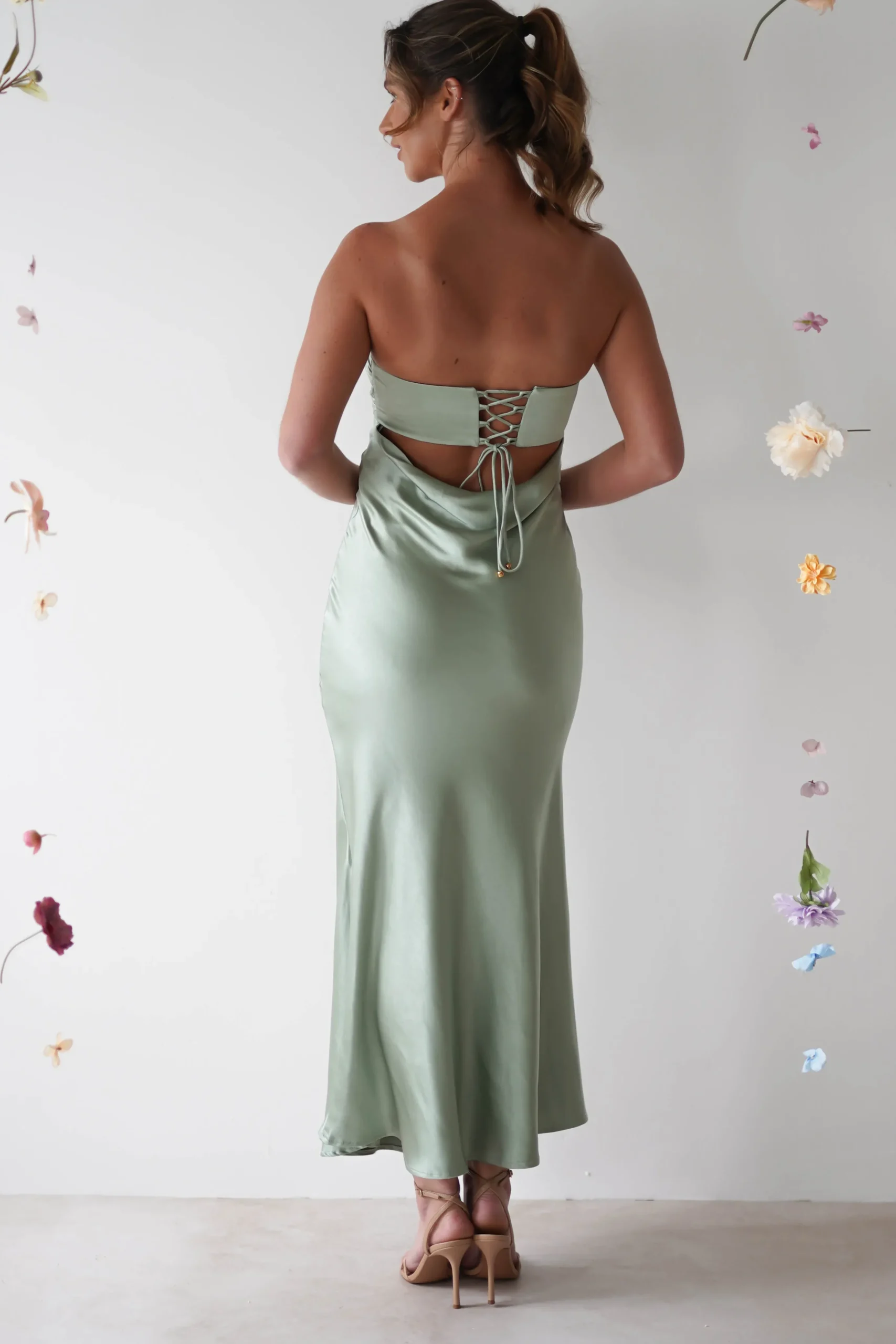 Rochelle Soft Satin Maxi Dress | Sage Green