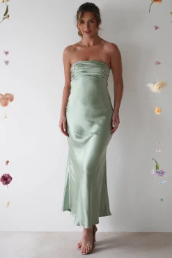 Rochelle Soft Satin Maxi Dress | Sage Green