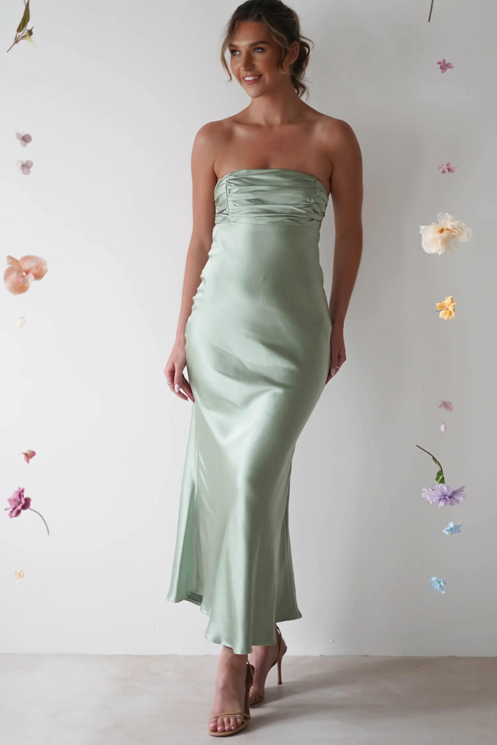 Rochelle Soft Satin Maxi Dress | Sage Green