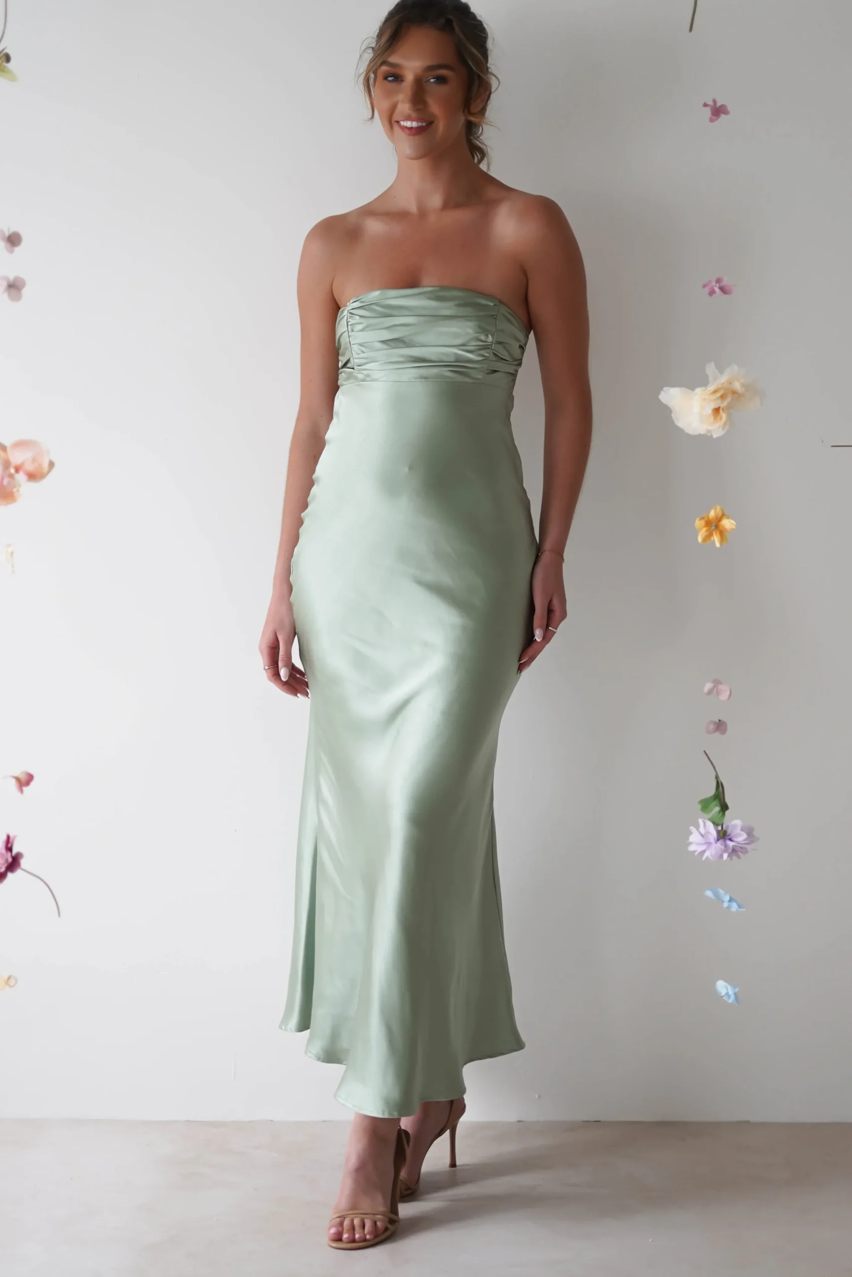 Rochelle Soft Satin Maxi Dress | Sage Green
