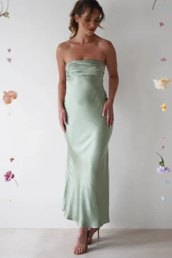 Rochelle Soft Satin Maxi Dress | Sage Green