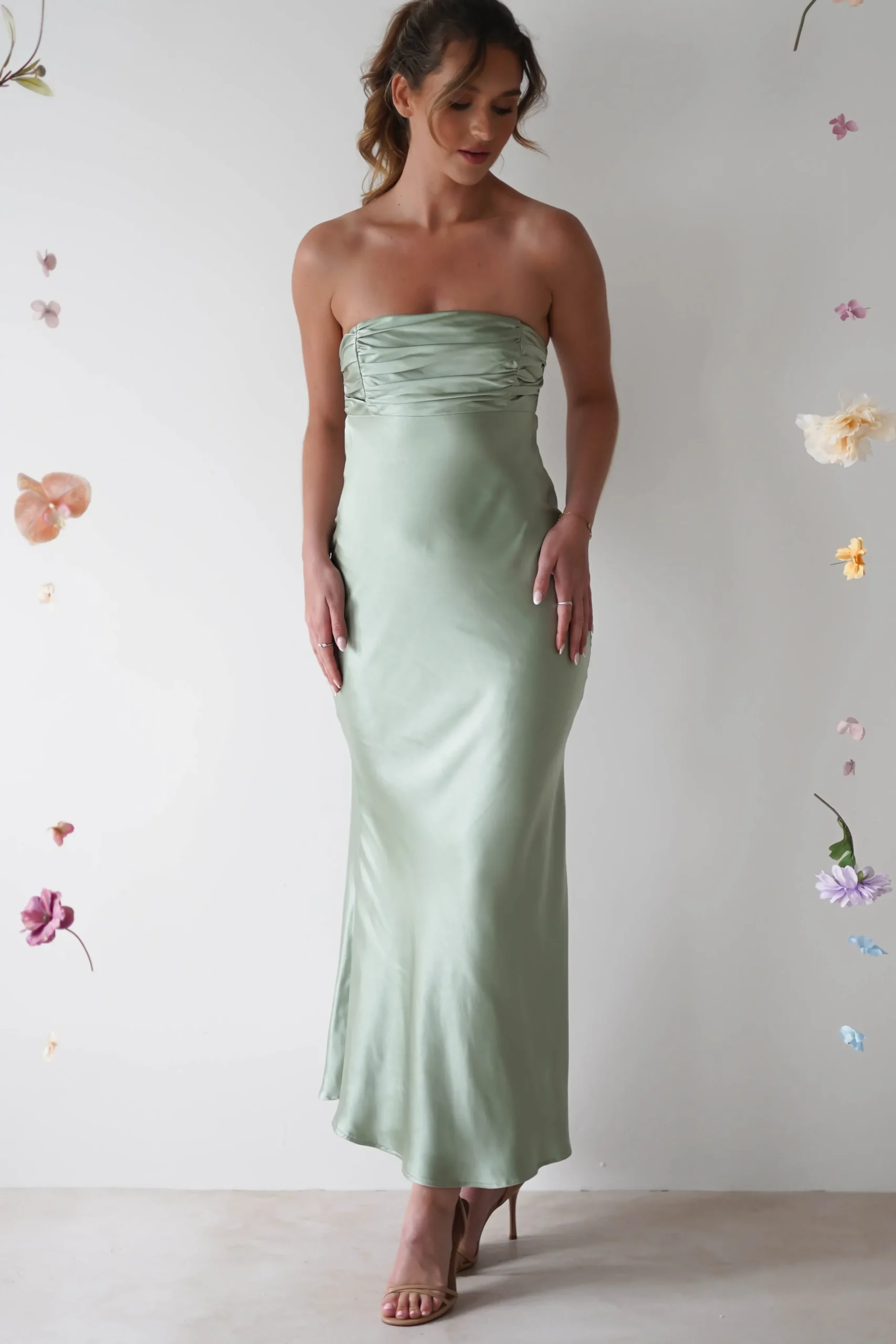 Rochelle Soft Satin Maxi Dress | Sage Green