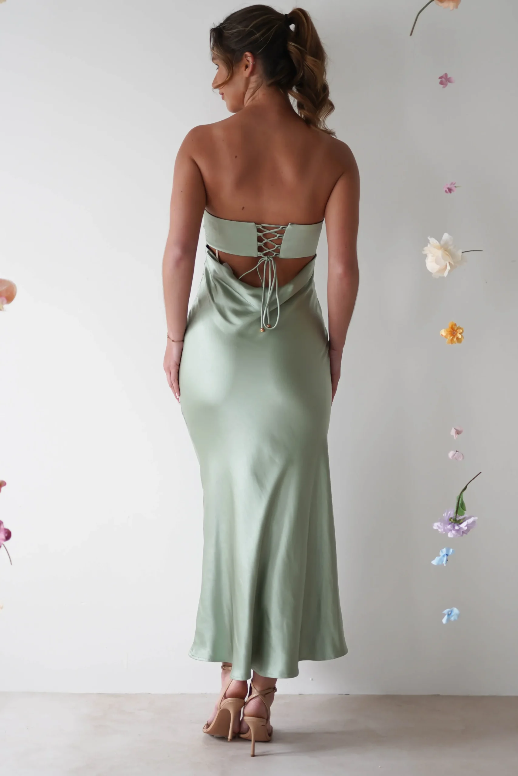 Rochelle Soft Satin Maxi Dress | Sage Green