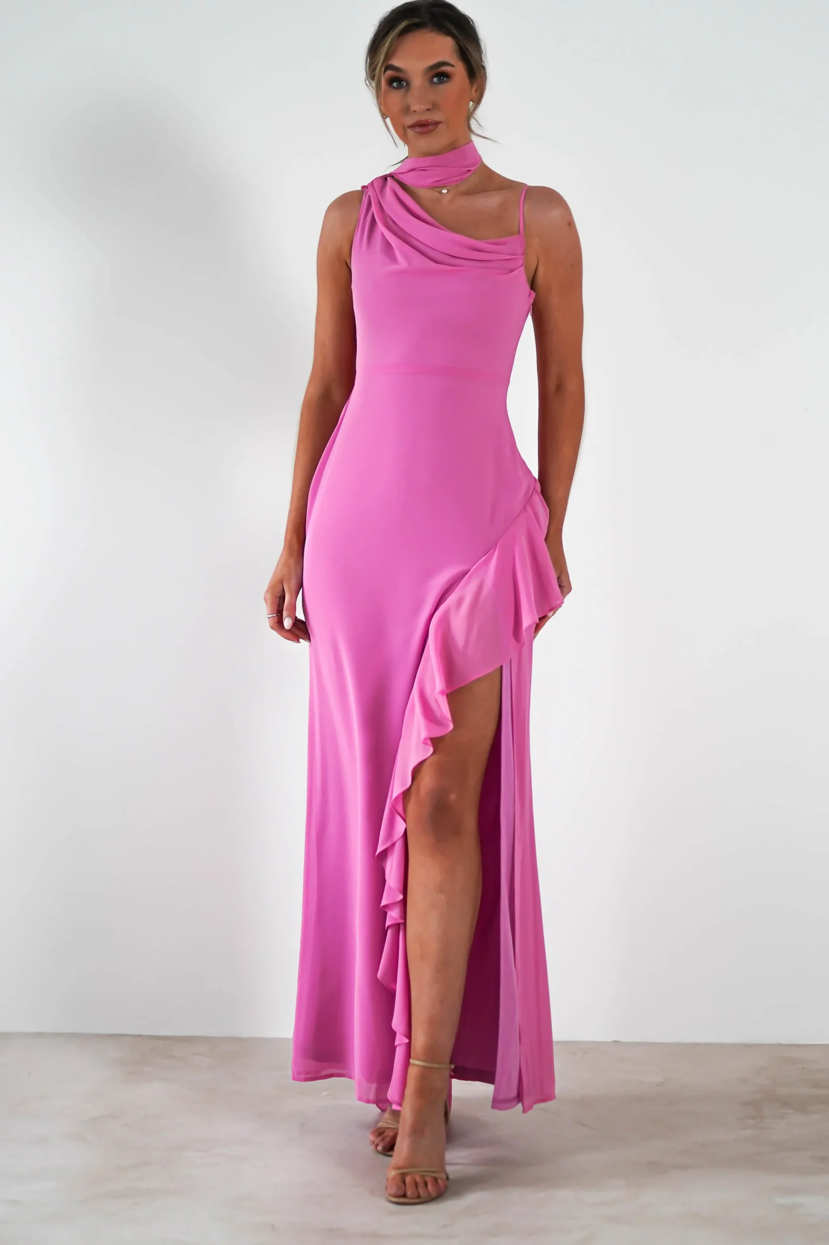 Rosella Ruffle Detail Maxi Dress | Fuchsia