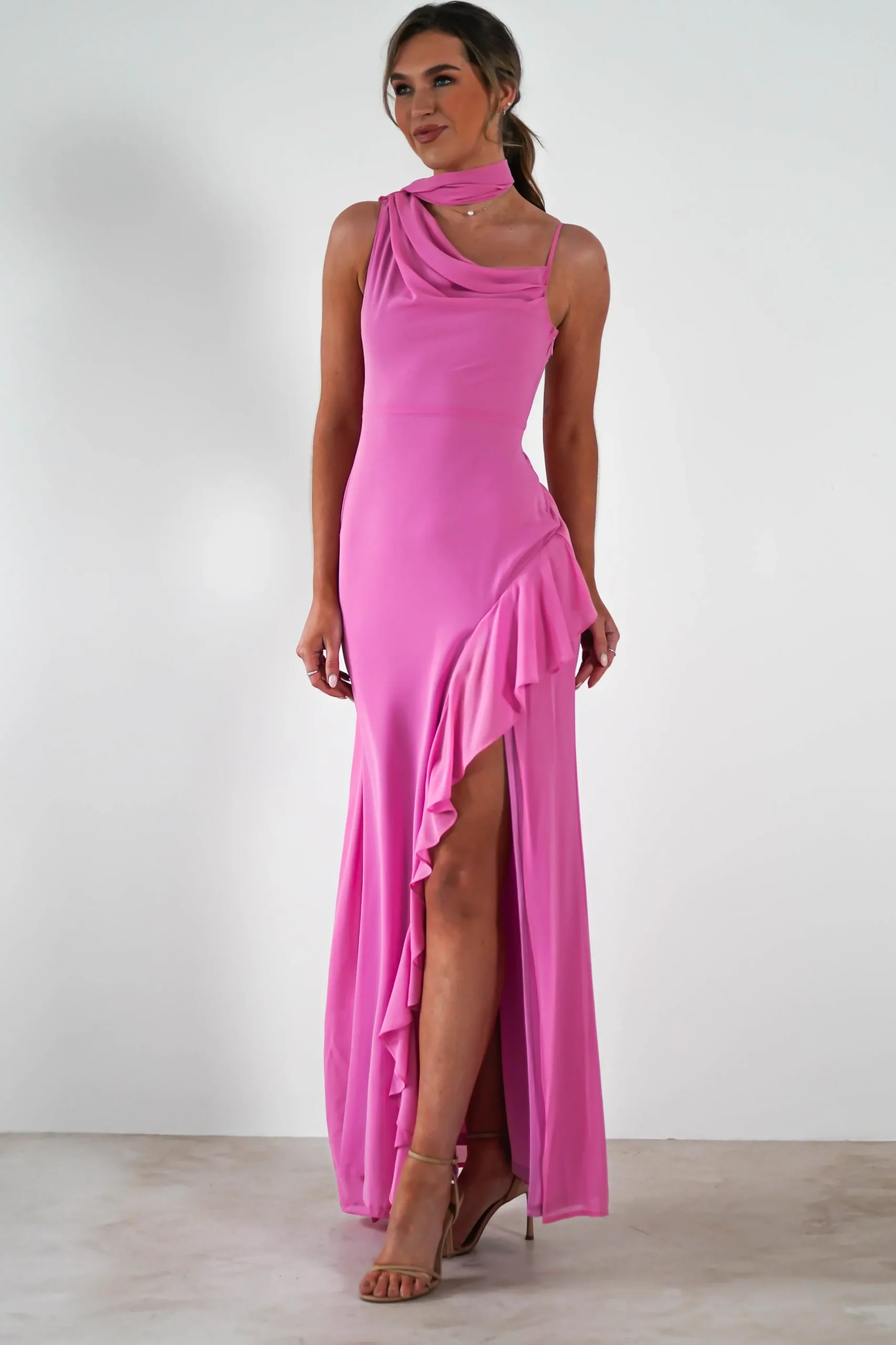 Rosella Ruffle Detail Maxi Dress | Fuchsia