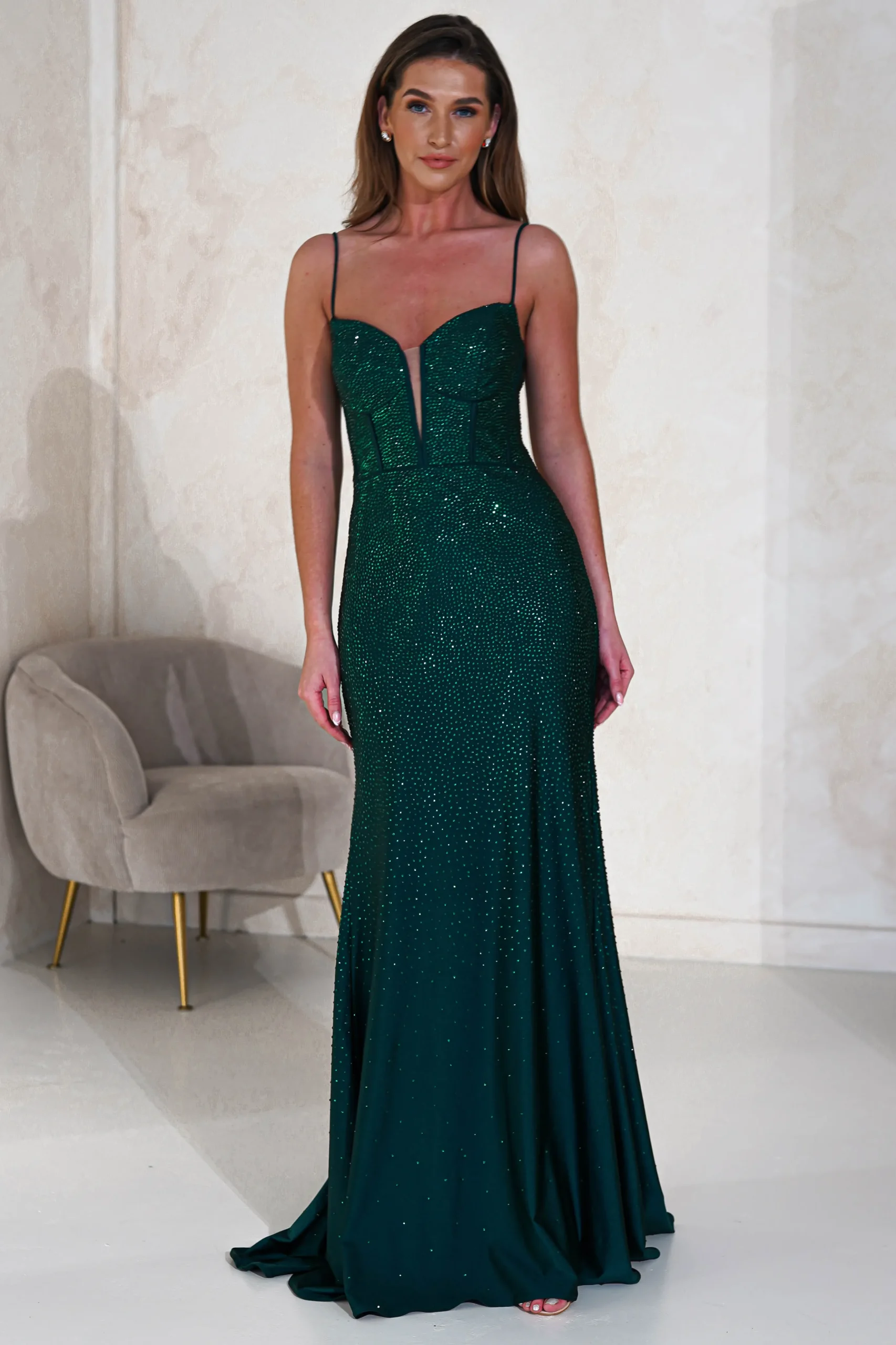 Sabrina Diamante Gown | Emerald Green