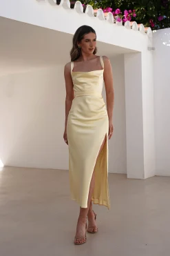 Salma Soft Matte Satin Midaxi Dress | Yellow