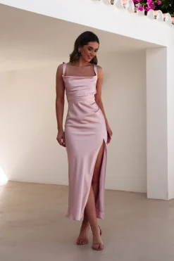 Salma Soft Matte Satin Midaxi Dress | Blush Pink
