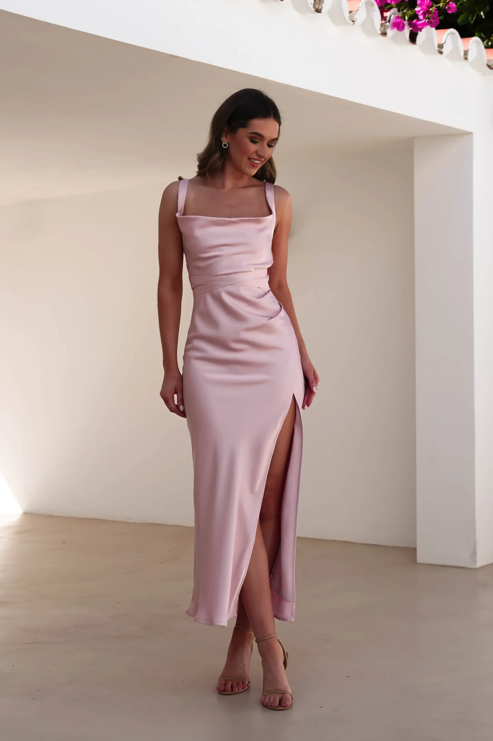 Salma Soft Matte Satin Midaxi Dress | Blush Pink