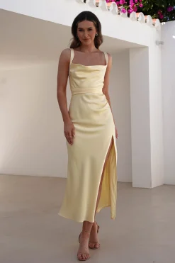 Salma Soft Matte Satin Midaxi Dress | Yellow