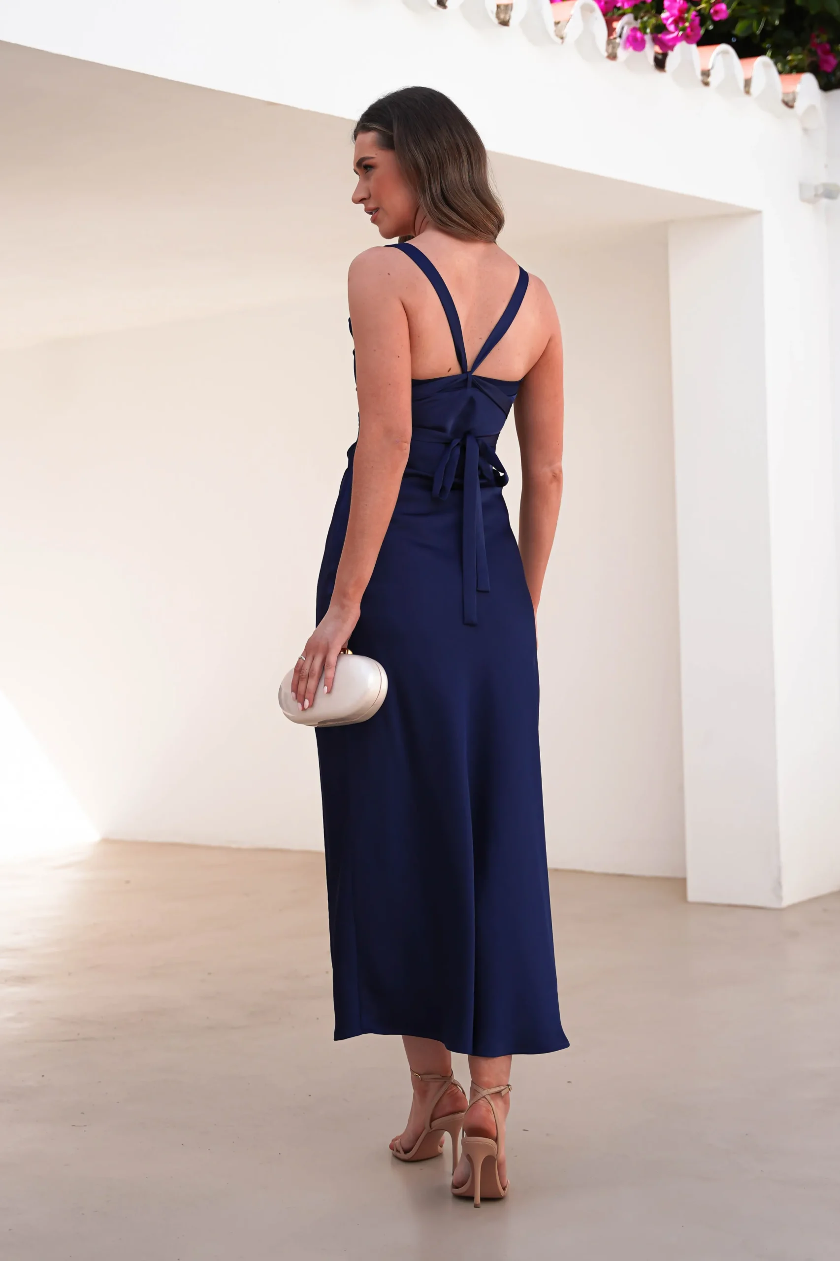 Salma Soft Matte Satin Midaxi Dress | Navy