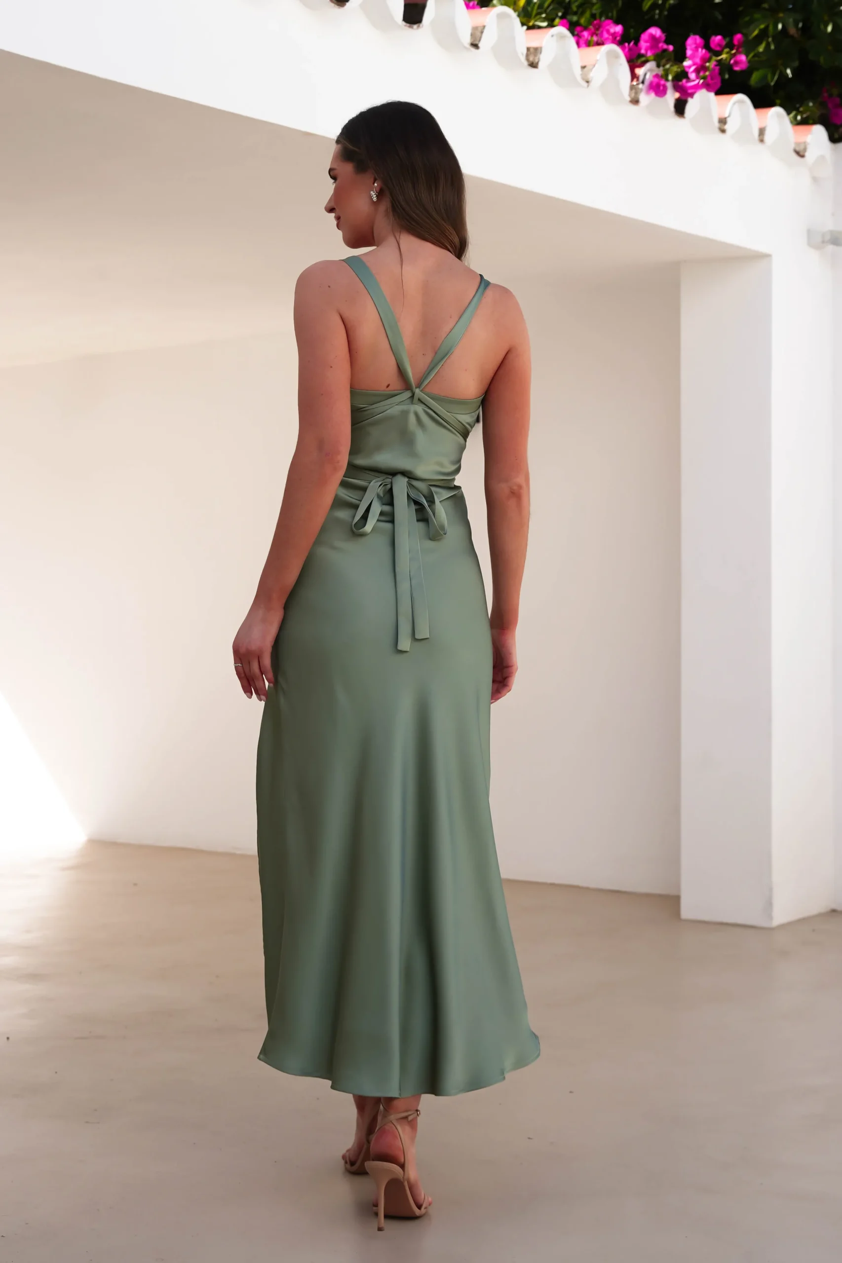Salma Soft Matte Satin Midaxi Dress | Olive