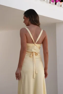 Salma Soft Matte Satin Midaxi Dress | Yellow
