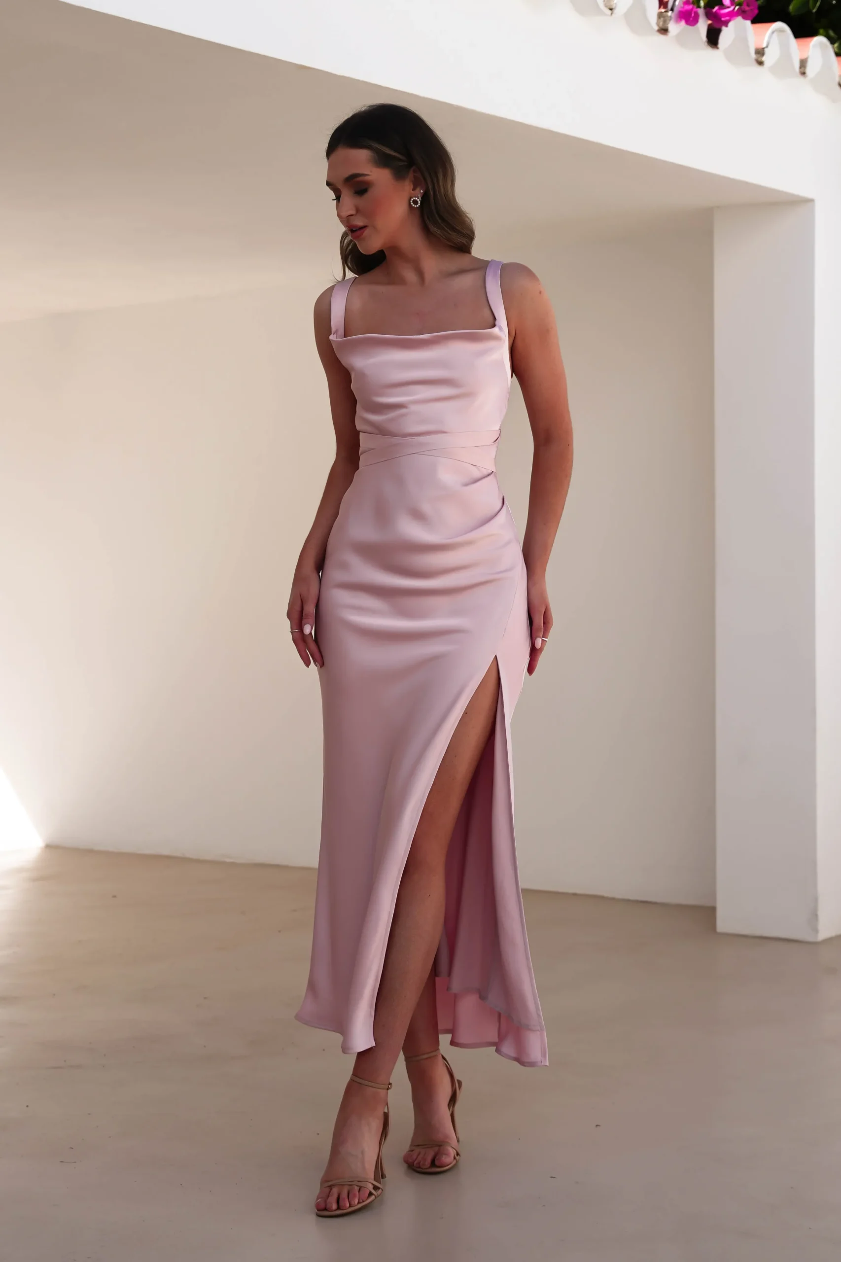 Salma Soft Matte Satin Midaxi Dress | Blush Pink