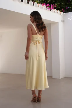 Salma Soft Matte Satin Midaxi Dress | Yellow