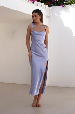 Salma Soft Matte Satin Midaxi Dress | Periwinkle Blue