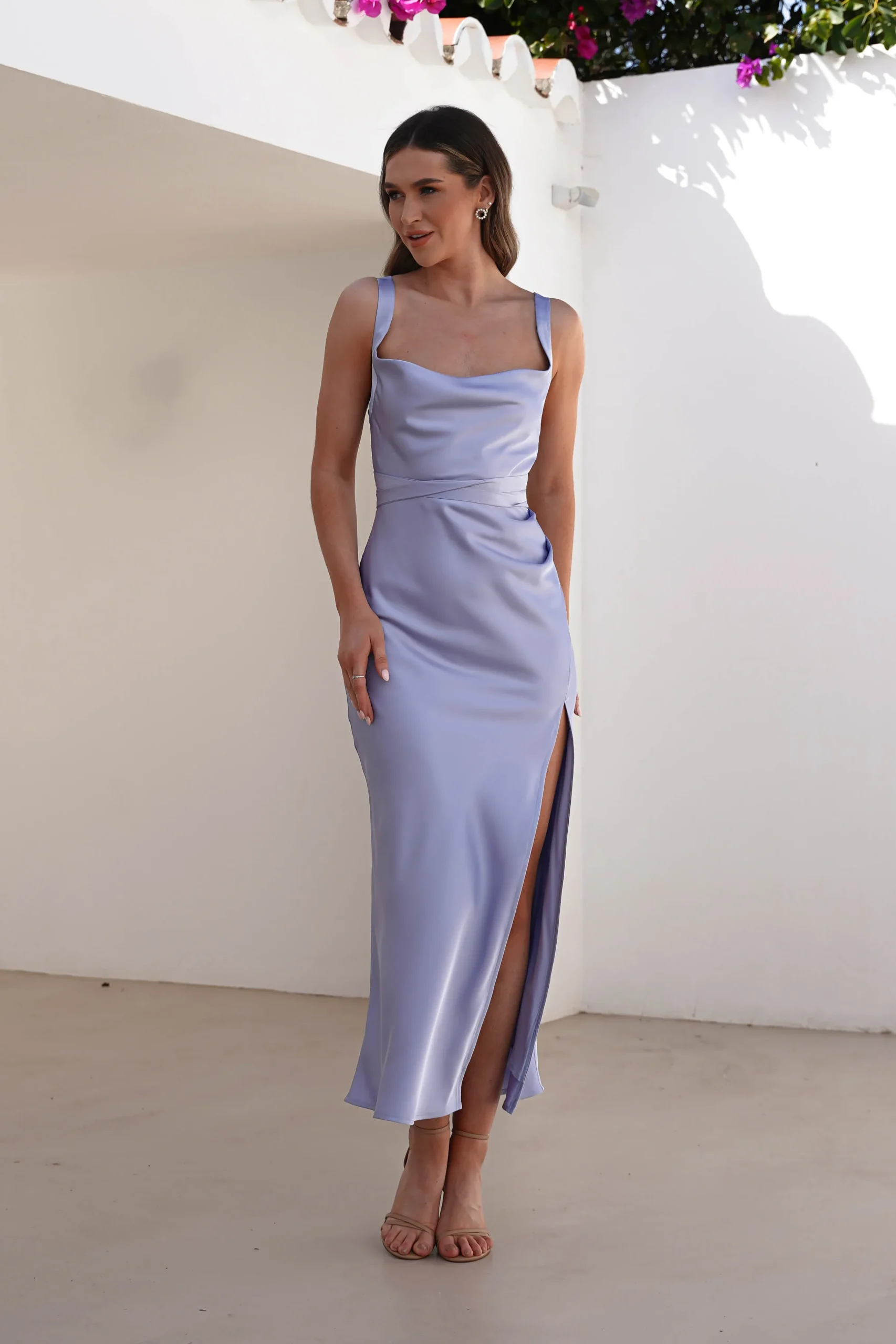 Salma Soft Matte Satin Midaxi Dress | Periwinkle Blue