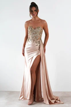 Saraya Bodycon Embellished Gown | Gold