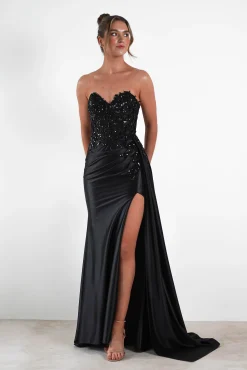 Saraya Bodycon Embellished Gown | Black