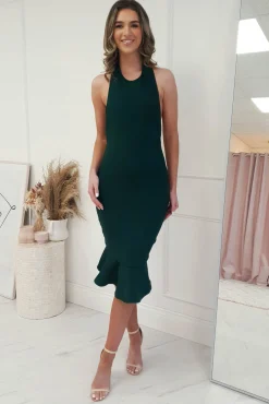 Sassy Halter Neck Bandage Dress | Forest Green