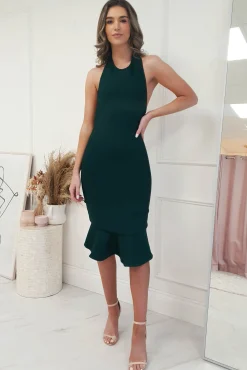 Sassy Halter Neck Bandage Dress | Forest Green