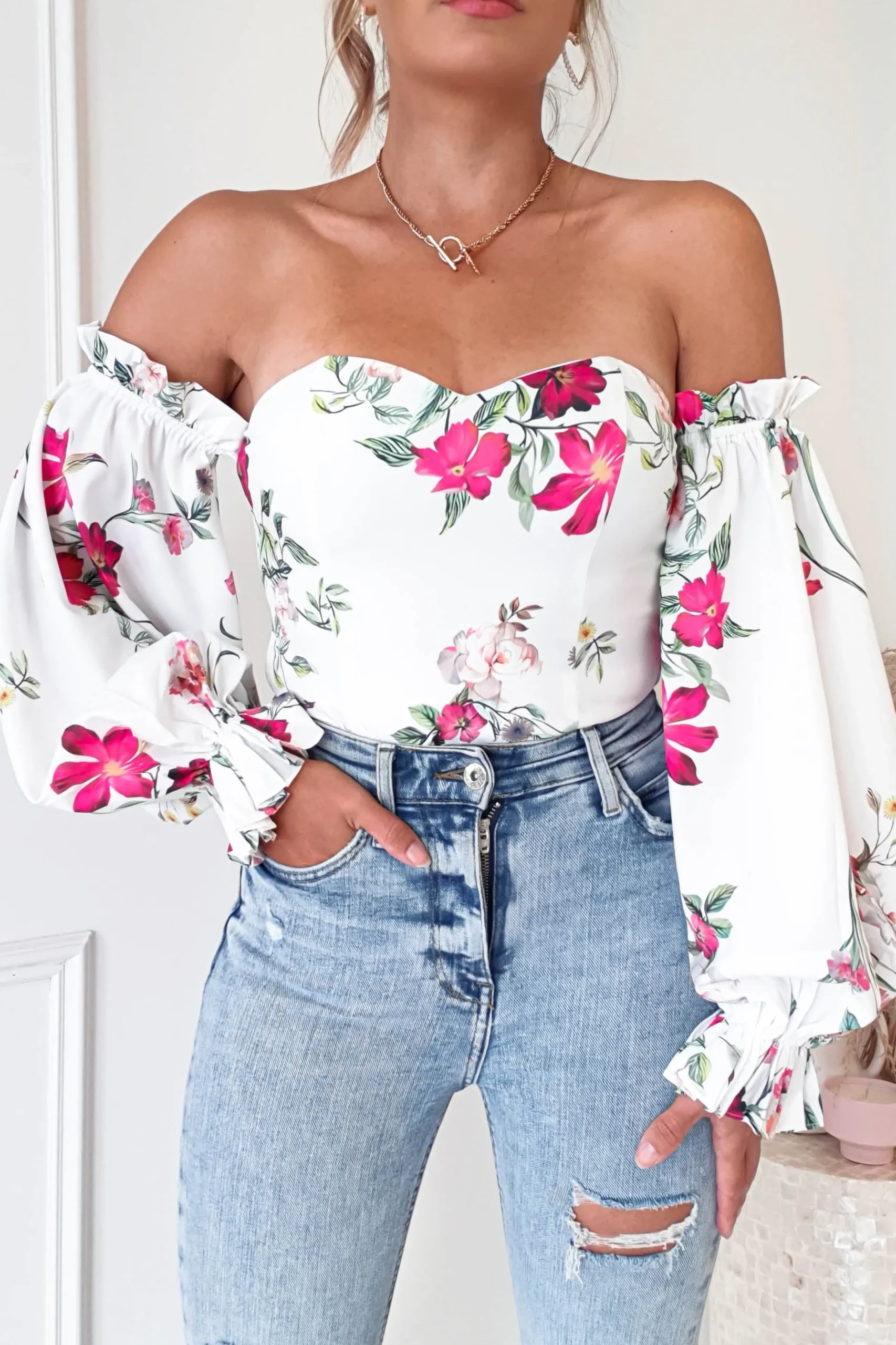 Shani Off The Shoulder Top/Bodysuit | Mixed Print