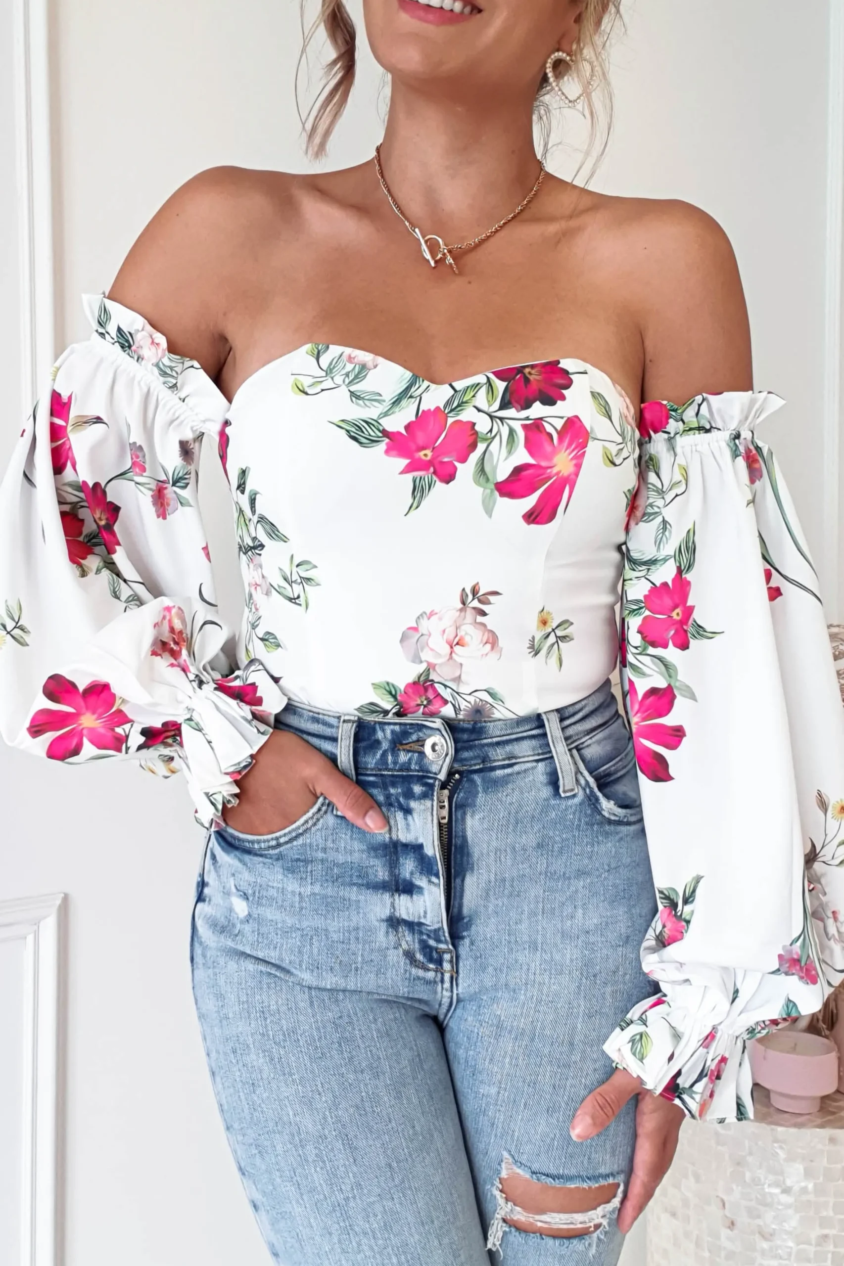 Shani Off The Shoulder Top/Bodysuit | Mixed Print
