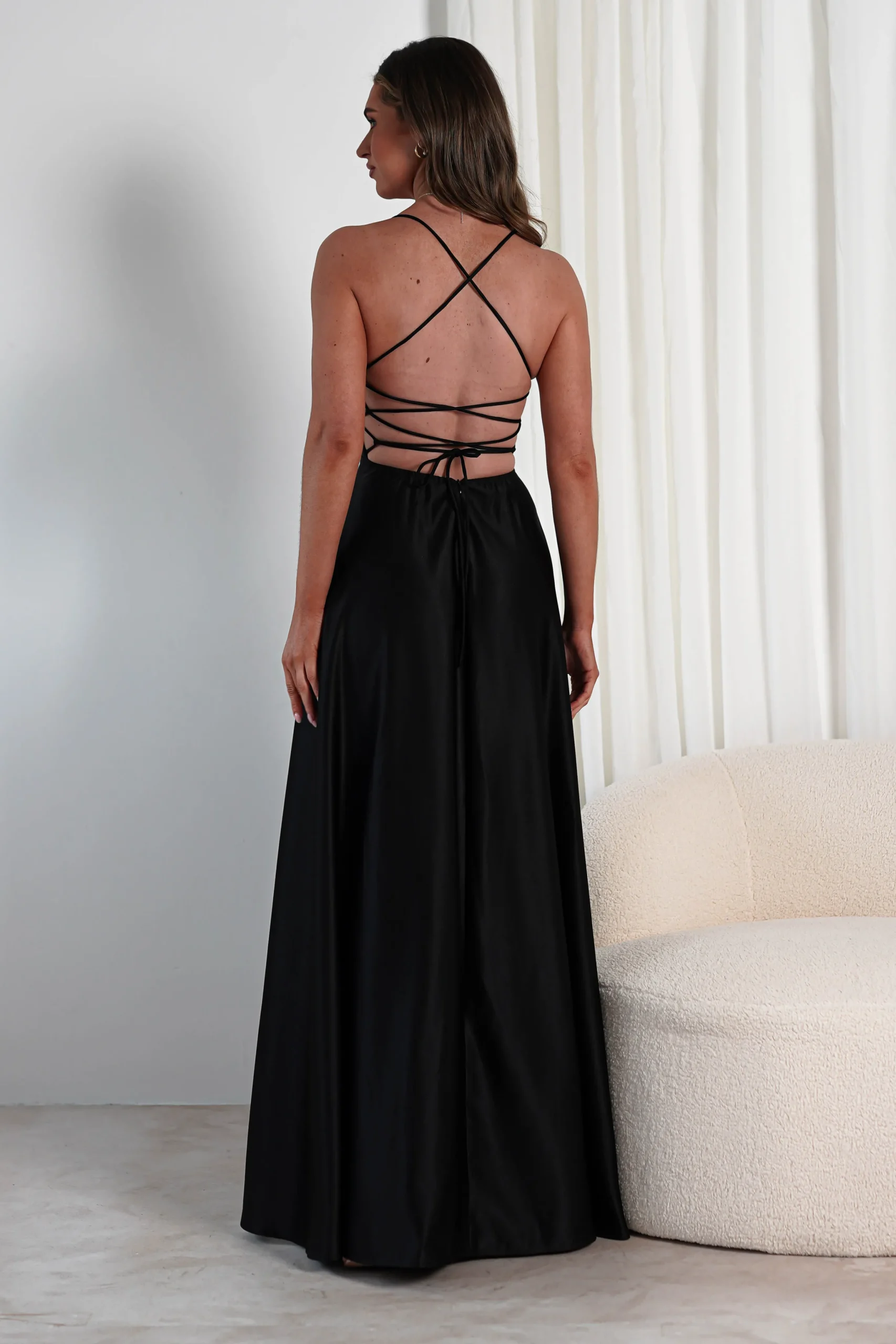 Shantal Satin Gown | Black