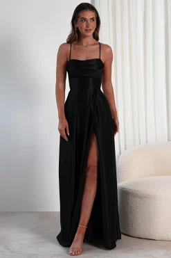 Shantal Satin Gown | Black