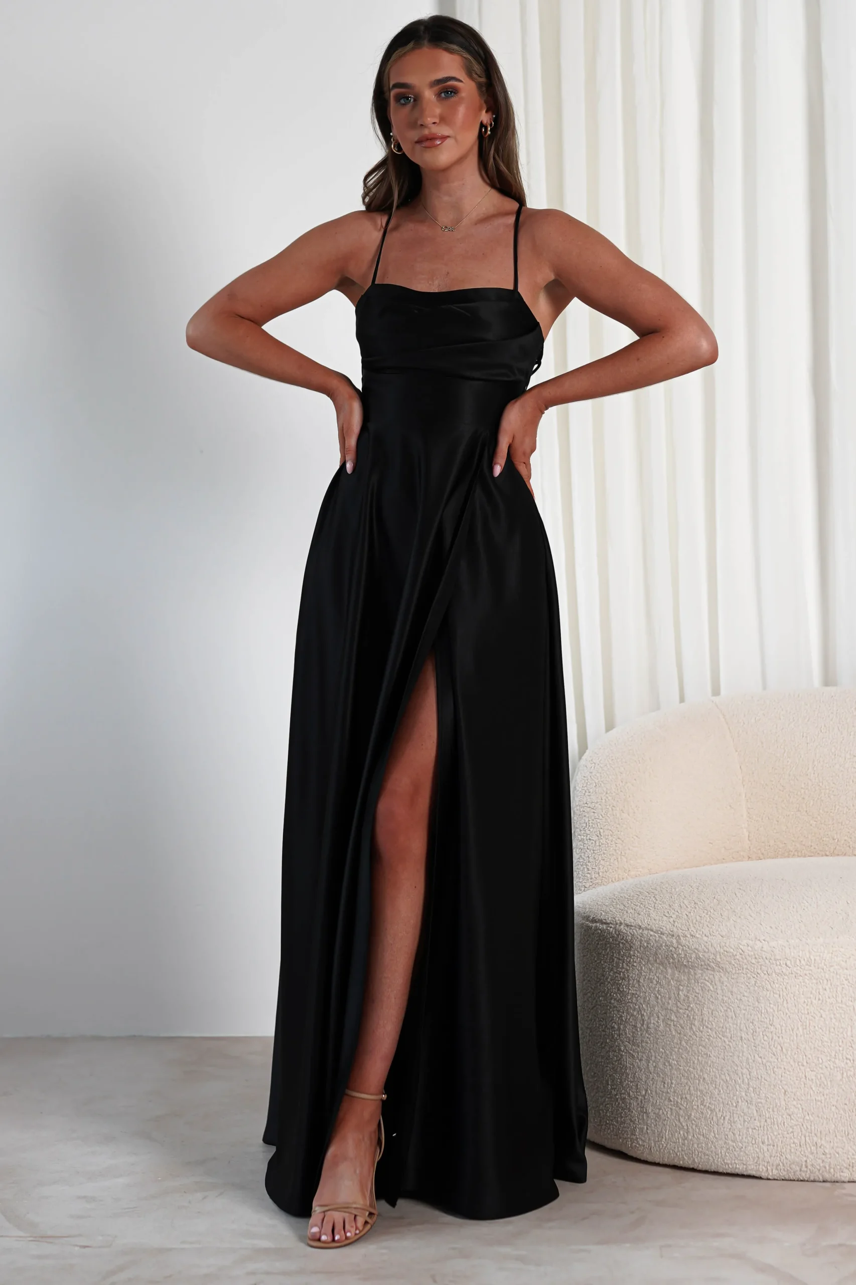 Shantal Satin Gown | Black
