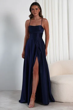 Shantal Satin Gown | Navy