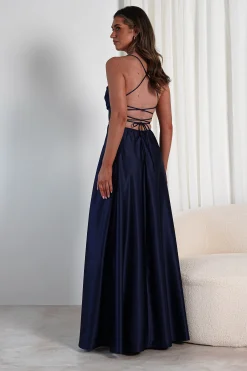 Shantal Satin Gown | Navy