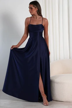 Shantal Satin Gown | Navy