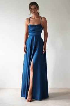 Shantal Satin Gown | Ocean Teal Blue