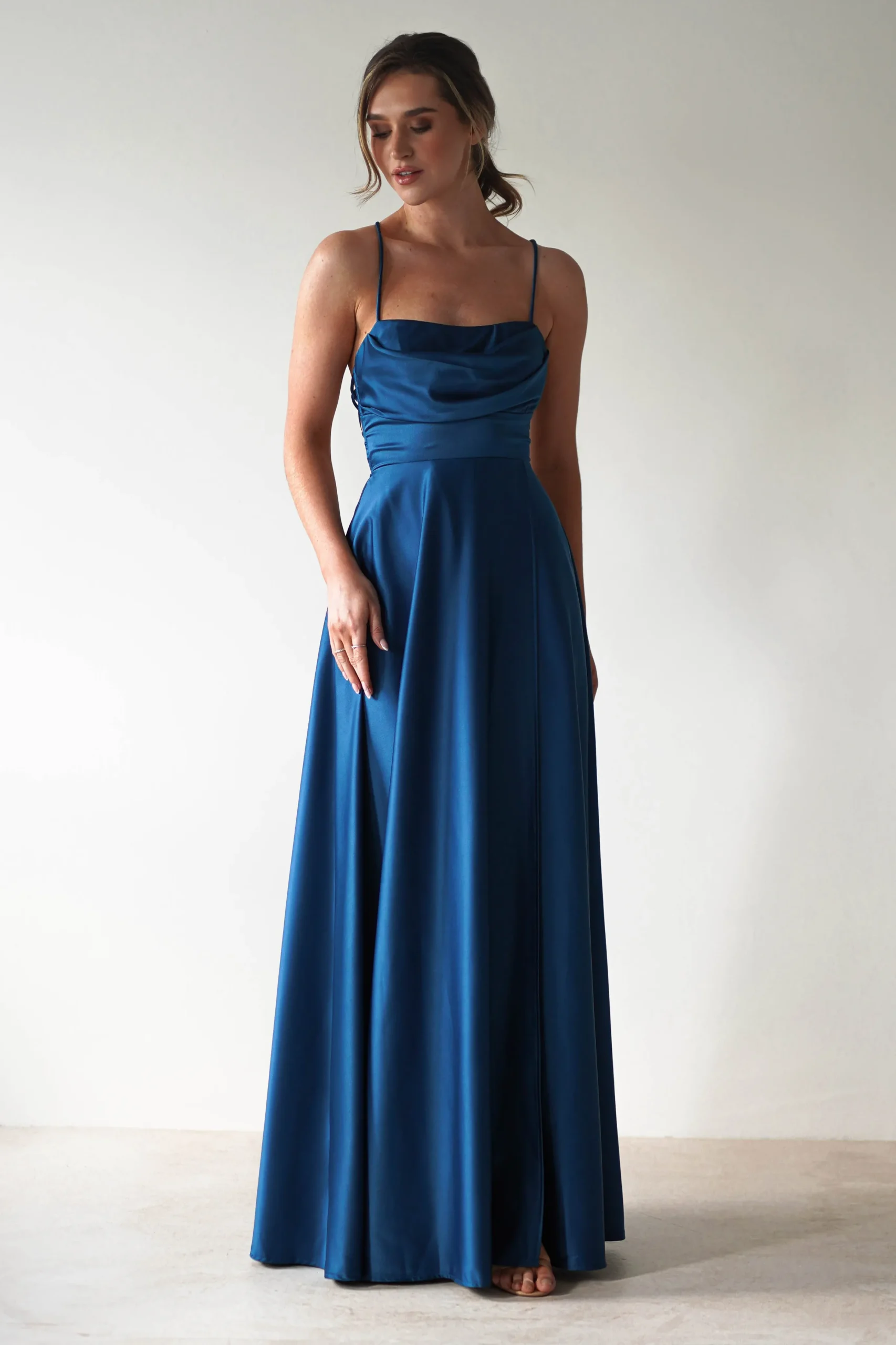 Shantal Satin Gown | Ocean Teal Blue