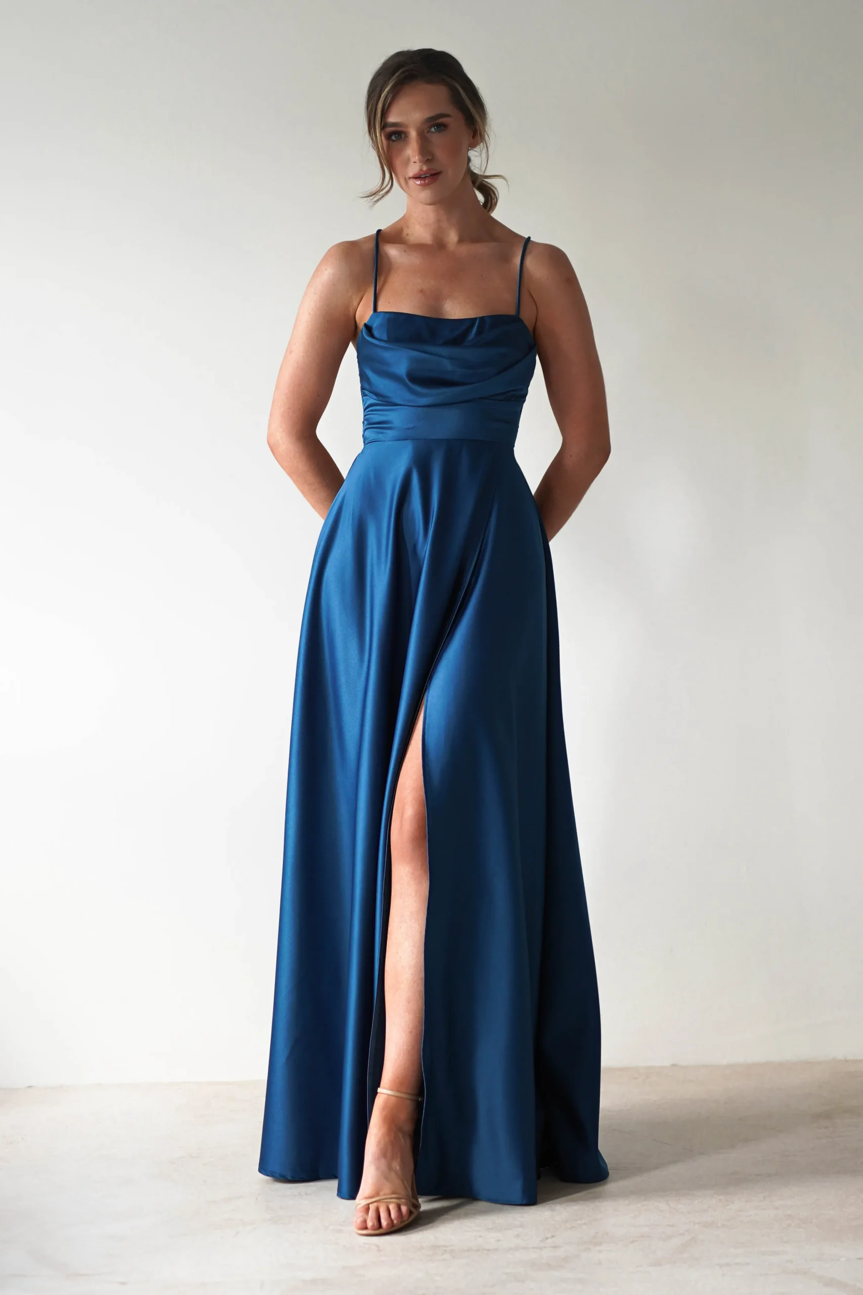 Shantal Satin Gown | Ocean Teal Blue