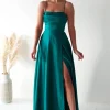 Shantal Satin Gown | Teal Green